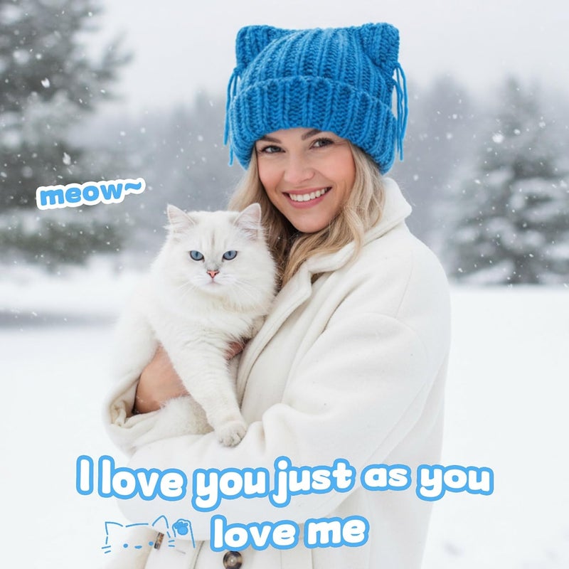 Babalet Store Cat Ear Beanie for Women Warm Winter Cap Chunky Knit Crochet Hat Slouchy Fox Hat Women Winter Trendy Headwear - Image 5